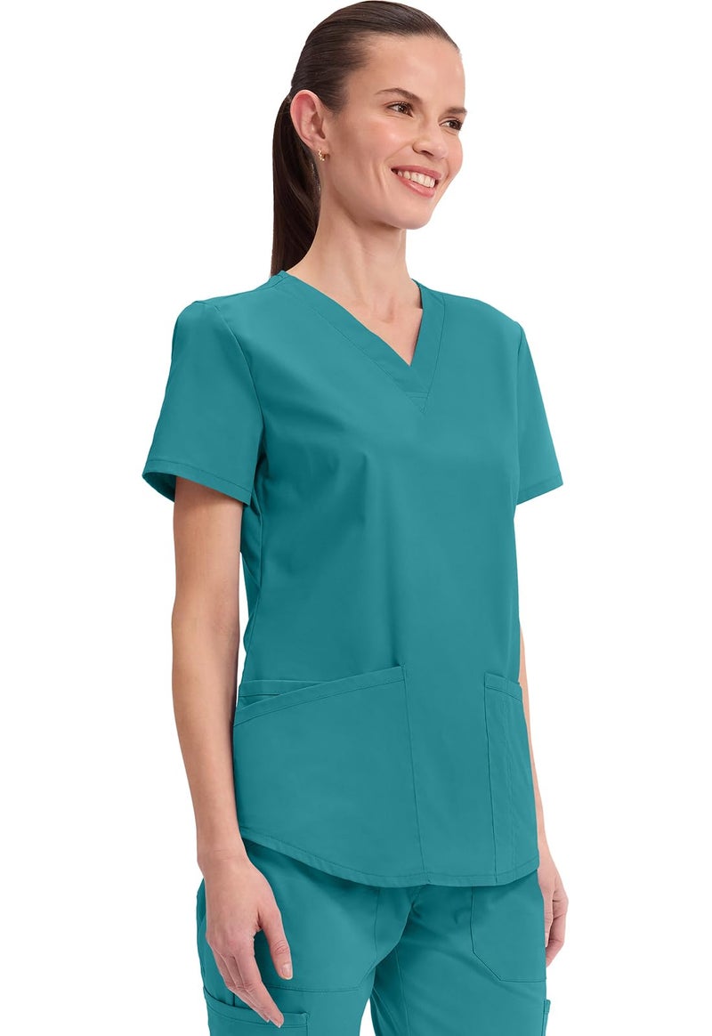 Cherokee Womens V Neck Scrub Top Modern Classic Fit Stretch Easy Care Durable Workwear Medical Uniform - WW665, S, Teal Blue - Image 5
